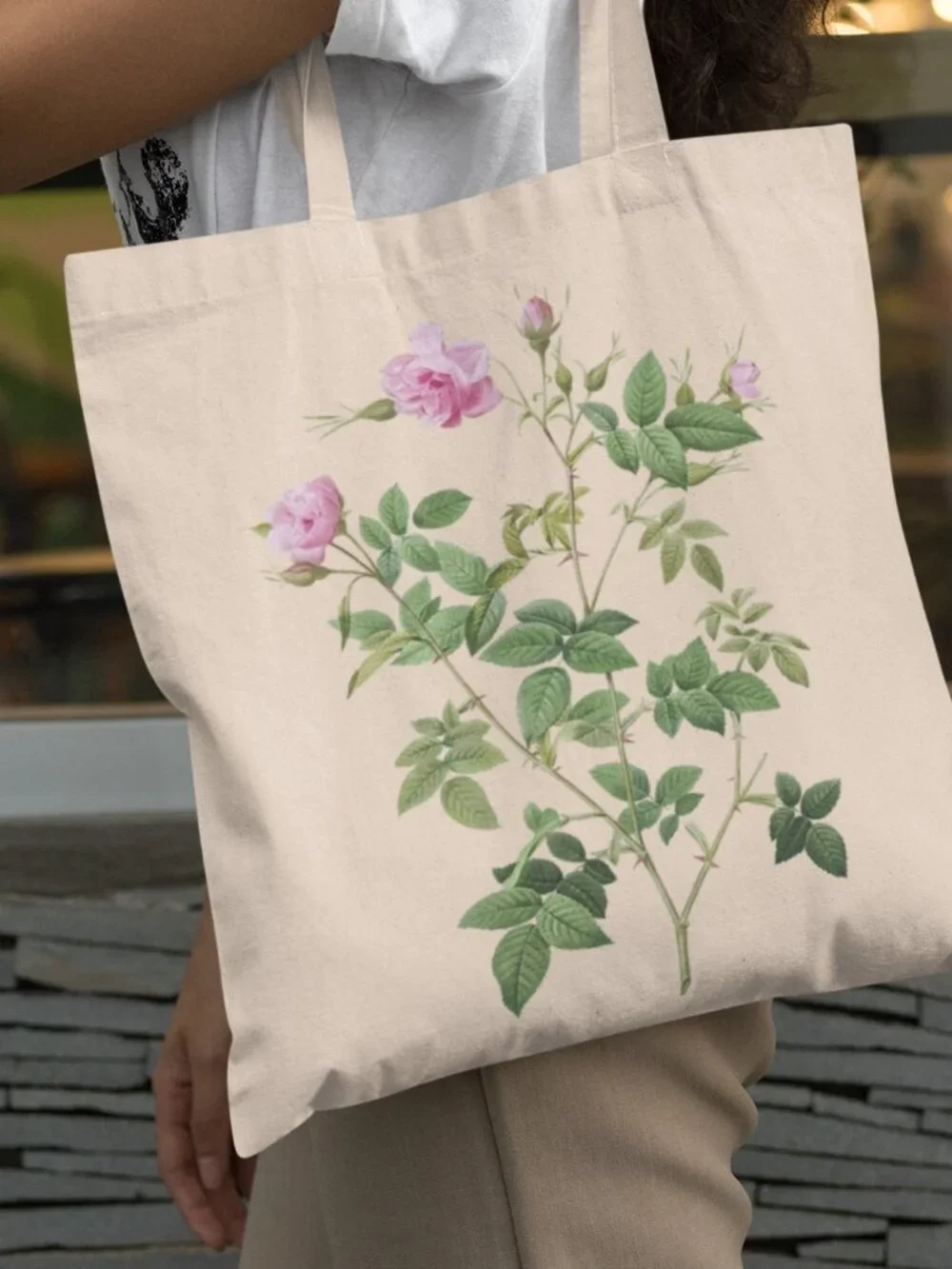 Wild Rose Vintage Floral Print Graphic Canvas Tote Bag